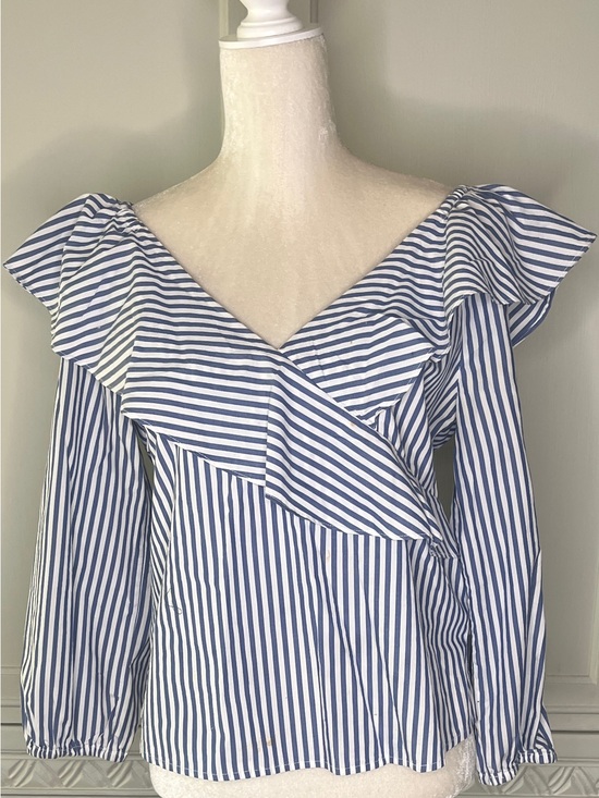 Sanctuary Tops - Sanctuary Blue and White Striped Ruffle Wrap Blouse